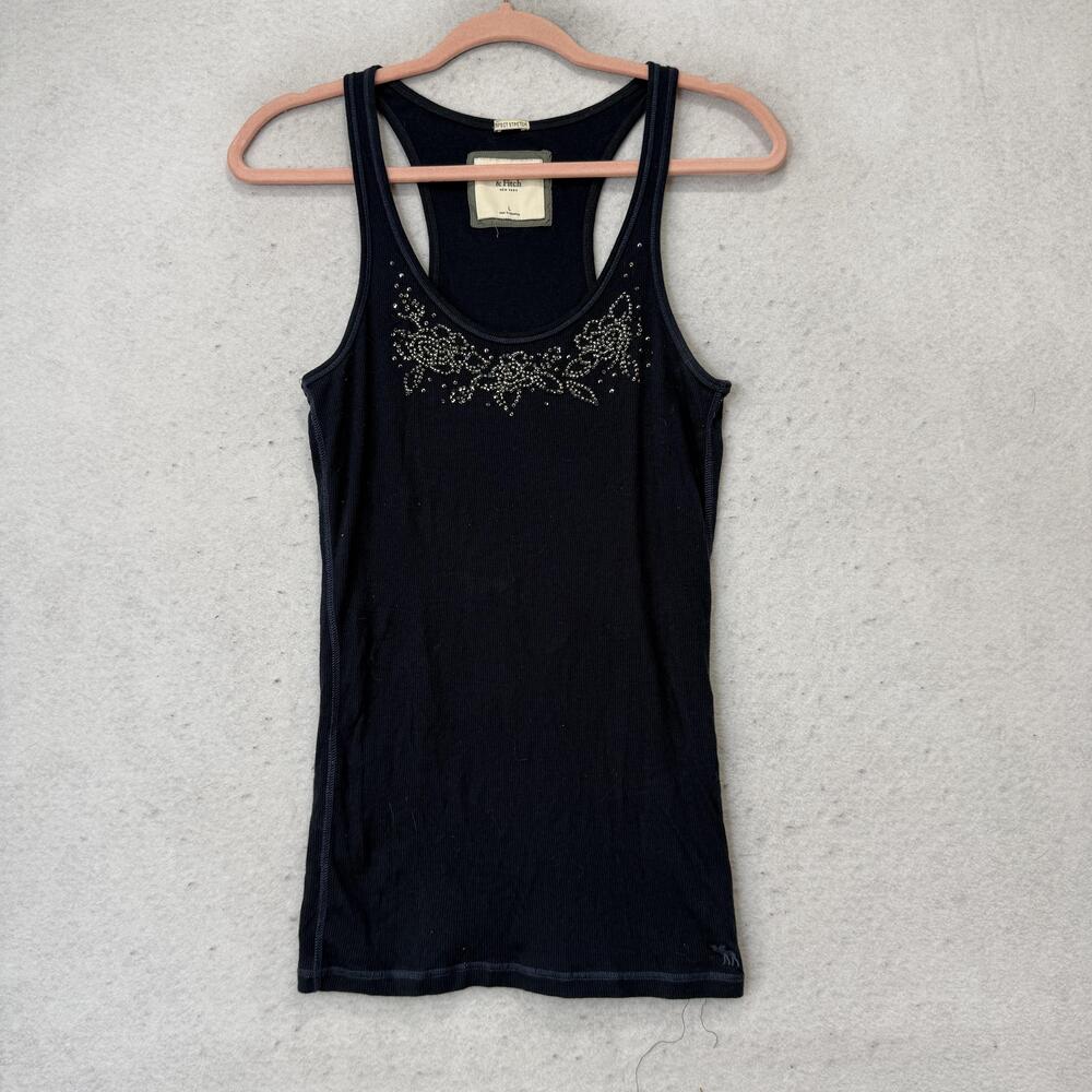 Y2K Abercrombie & Fitch Tank Top Womens Large Blue Beaded Scoop Neck Ribbed Cami